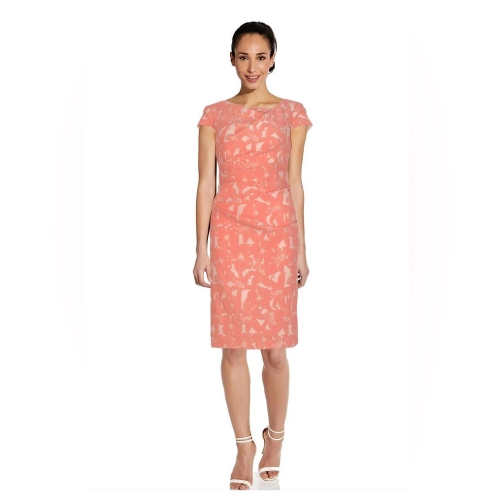 Lovely Adrianna Papell Women's Hibiscus Jacquard Draped Dress in Light Coral
NWT - Picture 4 of 6